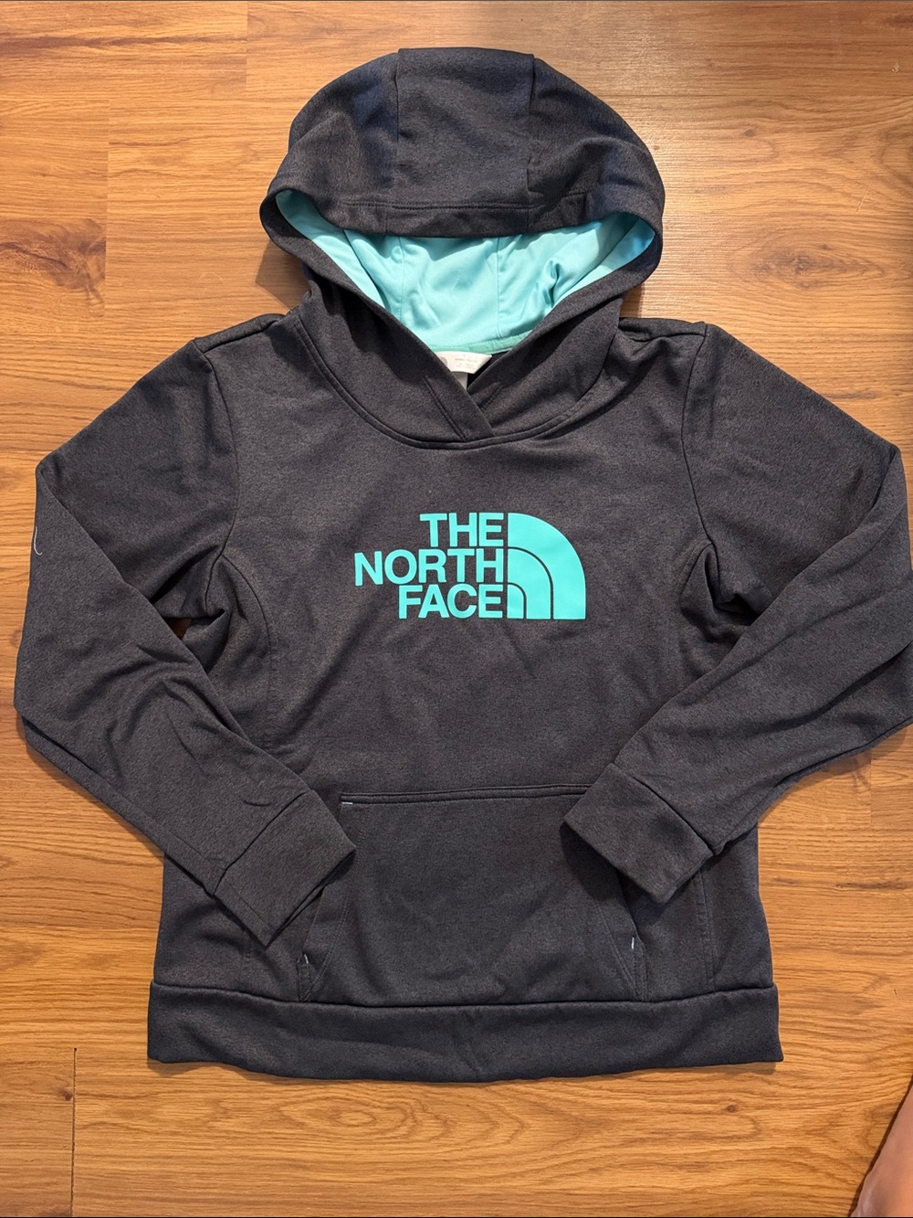 The North Face Kids' Charcoal Hoodie with Teal Logo